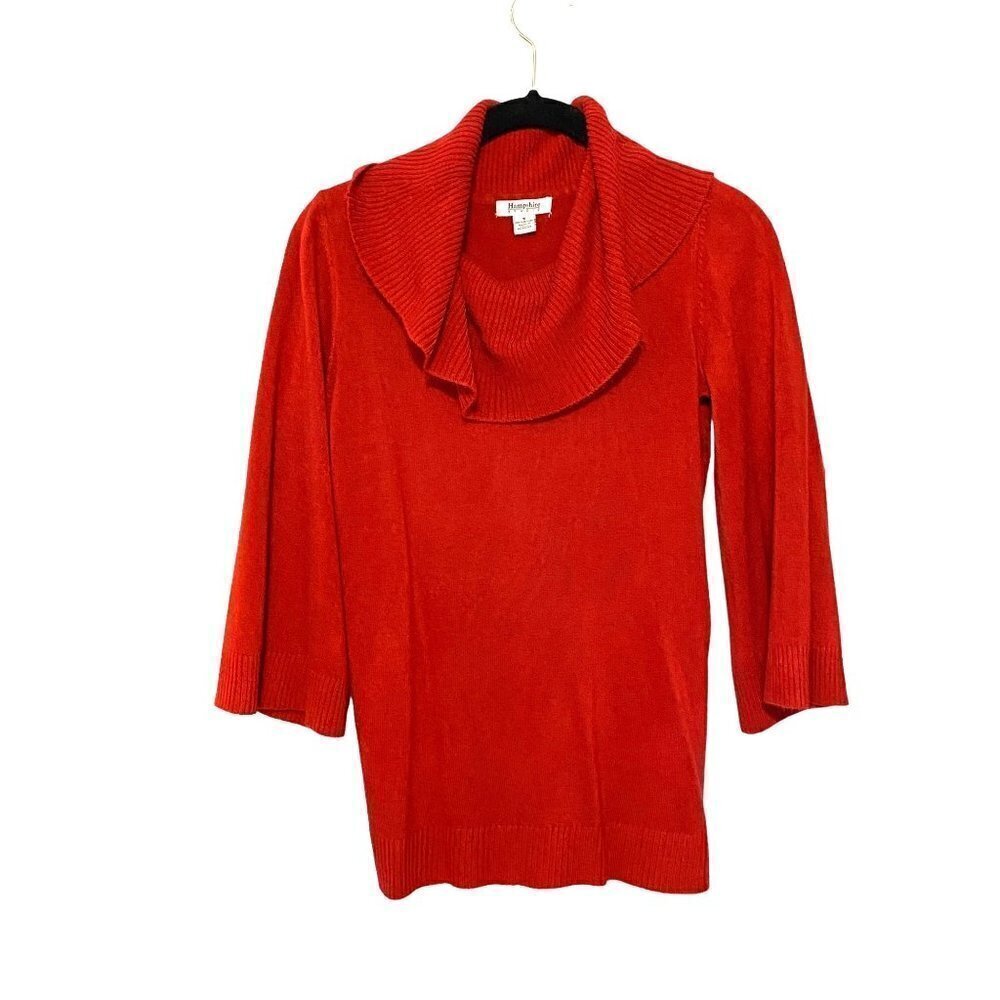 Hampshire Studio Red Ribbed Cowl Neck Bell Sleeve‎ Sweater Women's Size Small